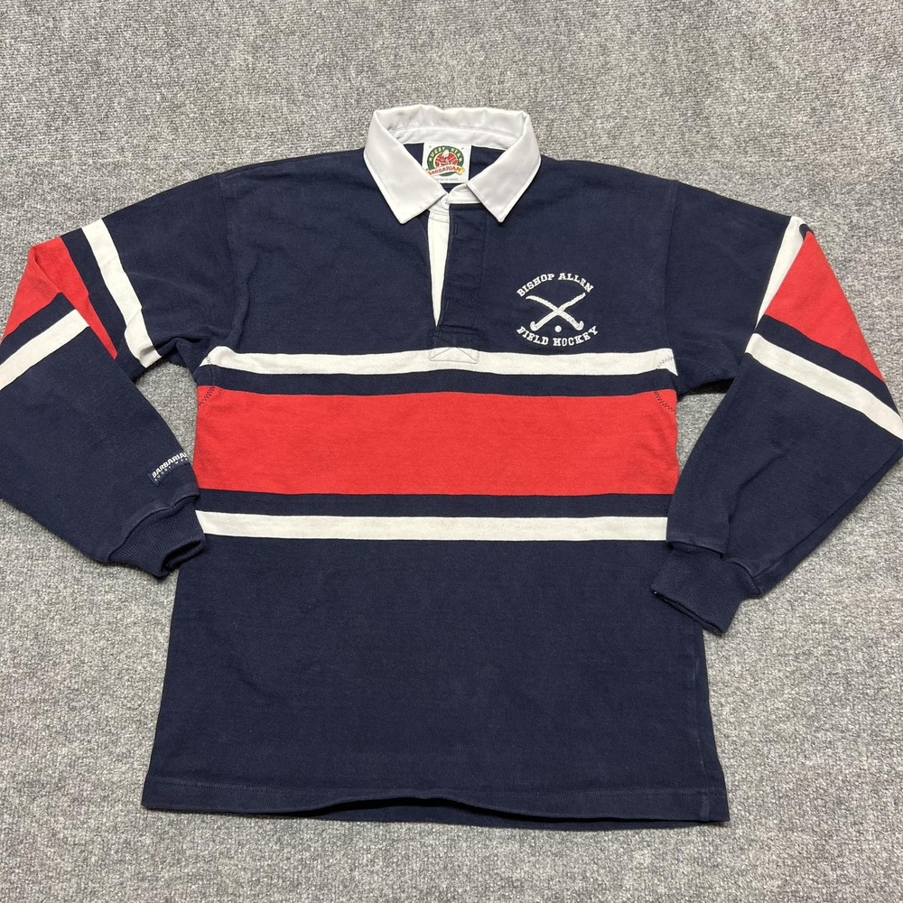 Barbarian Rugby Polo Shirt Mens Small Blue Red Stripe Field Hockey Long Sleeve
